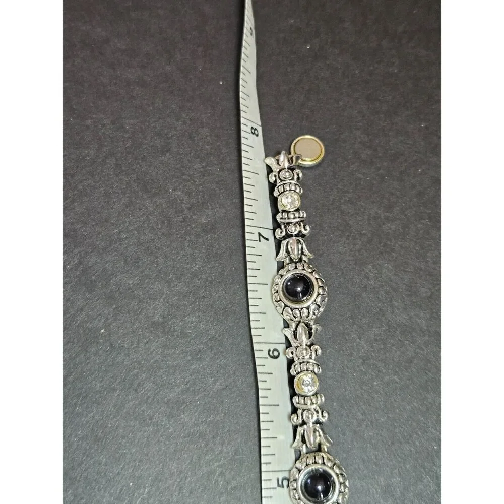 Silver tone chunky bracelet with black 7.25